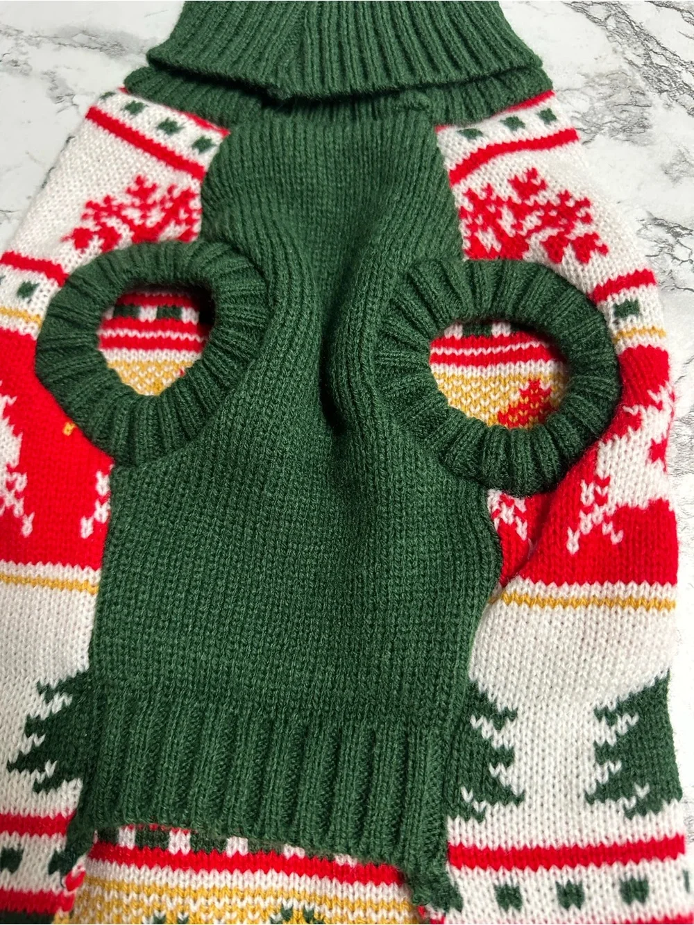 Holiday Knit Dog Sweater - Green & Red Festive Design Size S